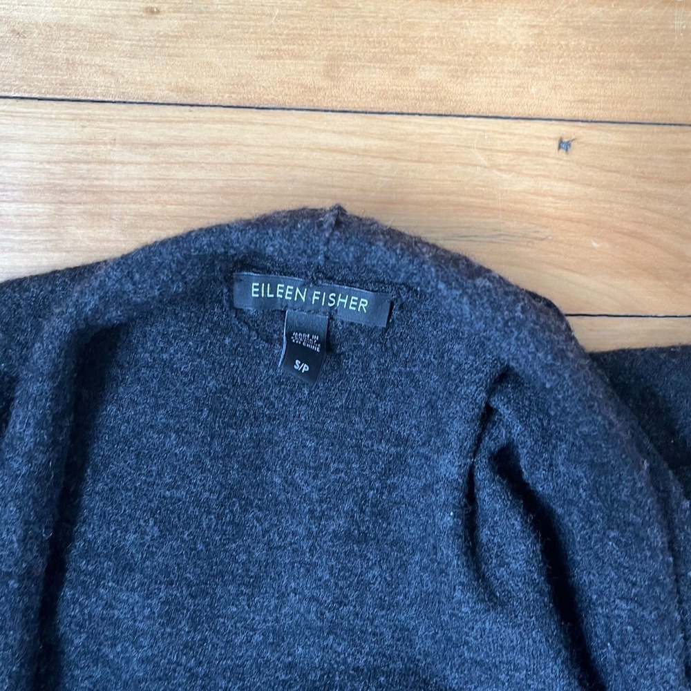 Eileen Fisher Charcoal Grey 100% Merino Wool Open Front Cardigan Sweater Small - Picture 3 of 8